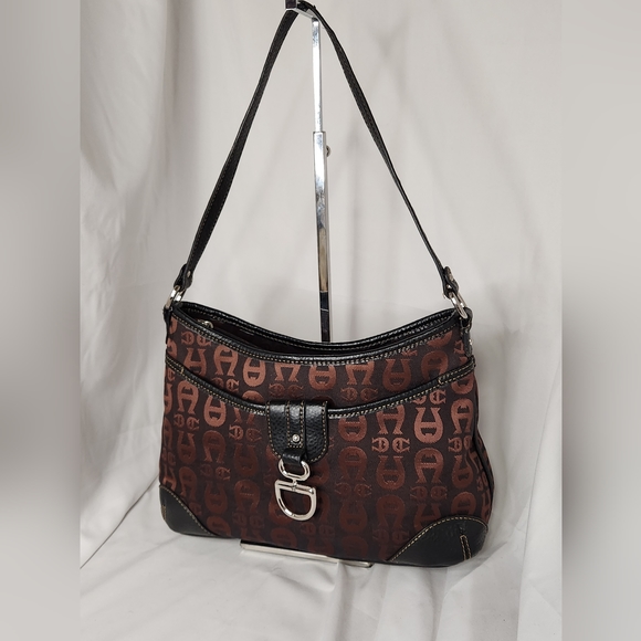 EUC ETIENNE AIGNER SIGNATURE MONOGRAM SHOULDER BAG - Picture 1 of 16